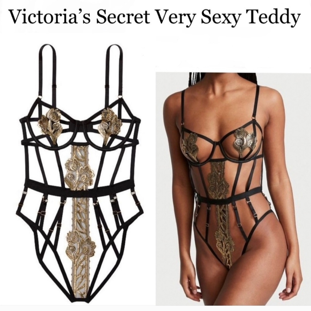 NWT VS Baroque Embroidered Strappy Cutout Teddy